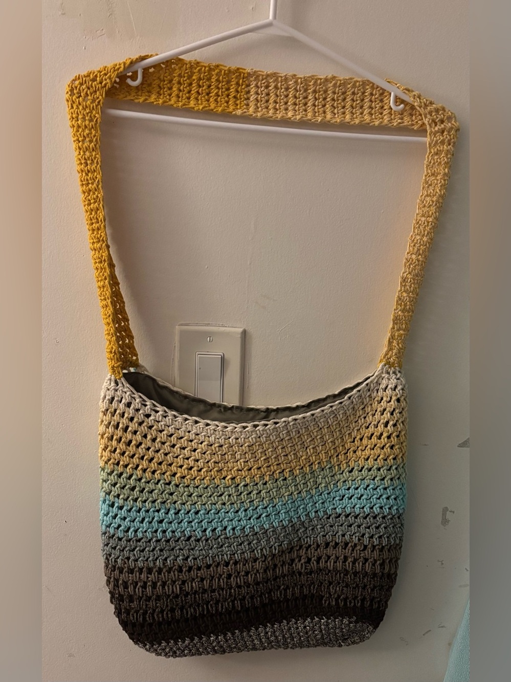 Handmade Crochet Crossbody Tote | Lined Cotton Bag | Coastal Boho Style